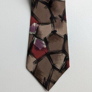 Vintage Christian Dior Monsieur Earthtone Abstract Silk Tie.